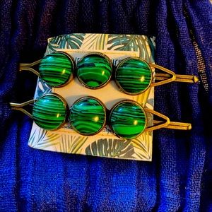 Handmade Malachite Antique Bronze Barrettes